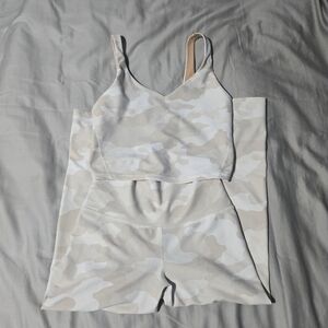 Old Navy Camouflage Sports Bra and Shorts Set - White and Tan